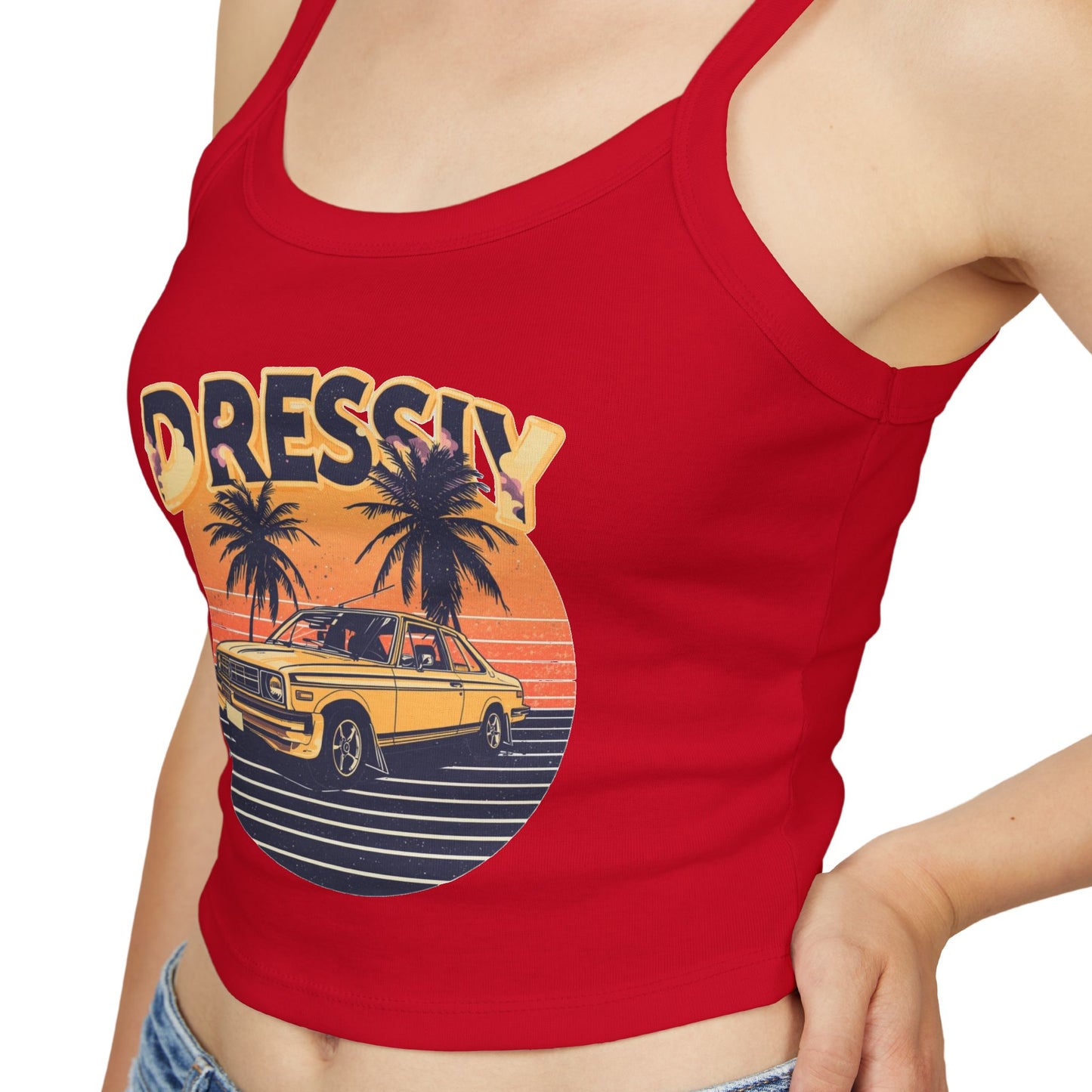 Retro Sunset Car Beach Spaghetti Strap Tank
