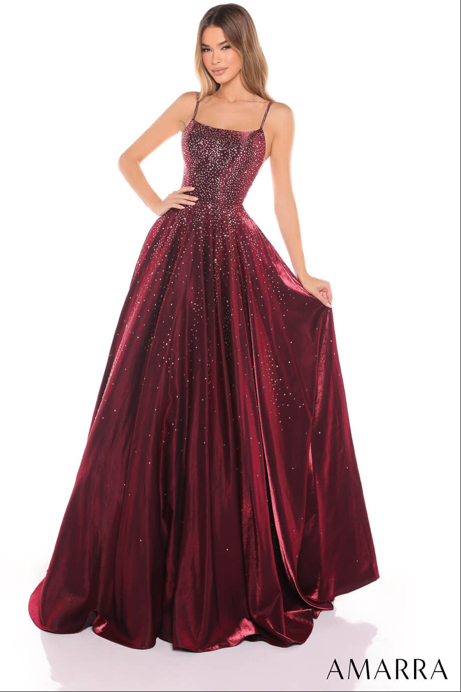 87292 Amarra Hot Stone Ball Gown With Scoop Neckline
