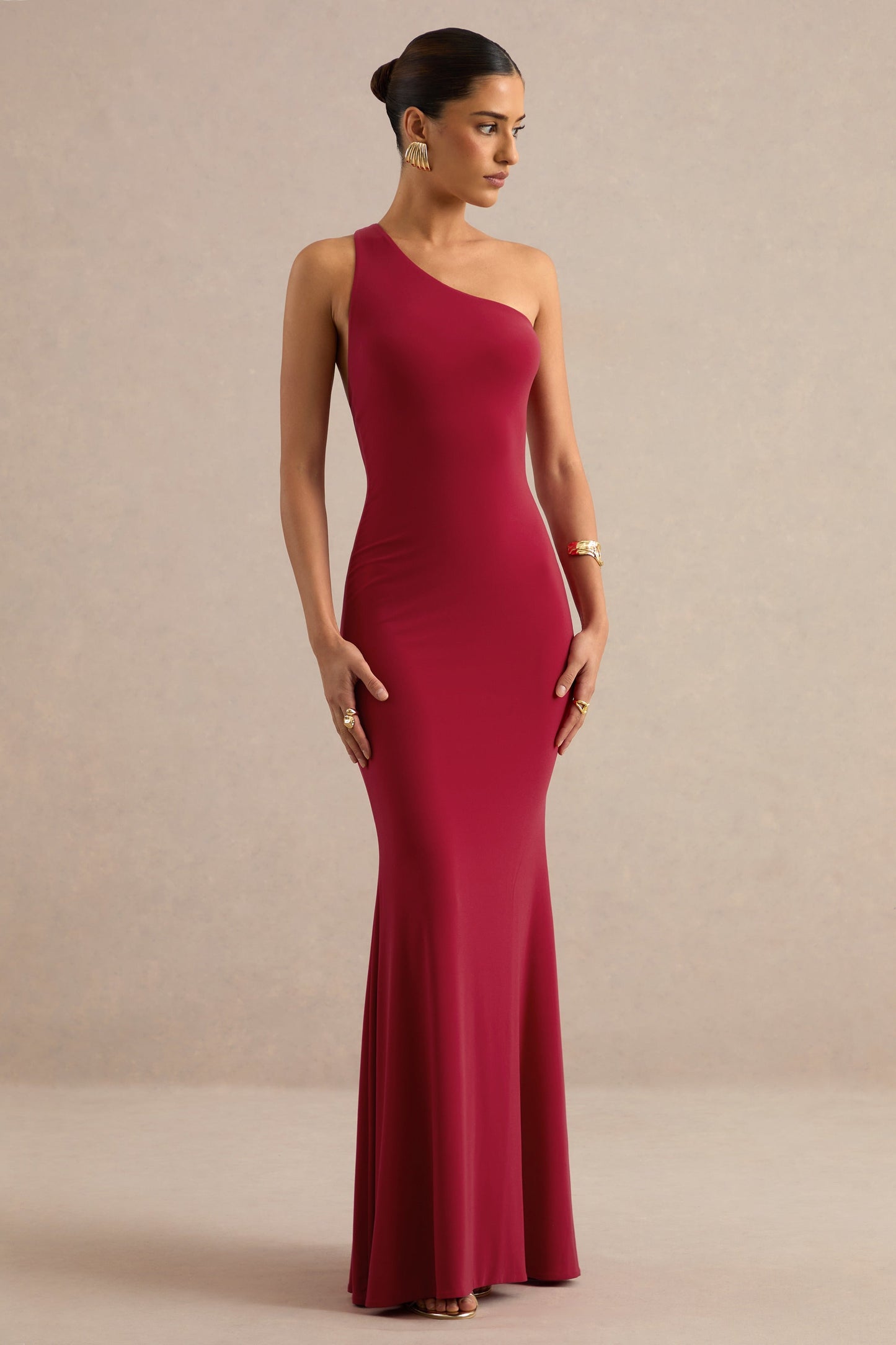Lioraelle | Red Asymmetric-Neck Maxi Dress