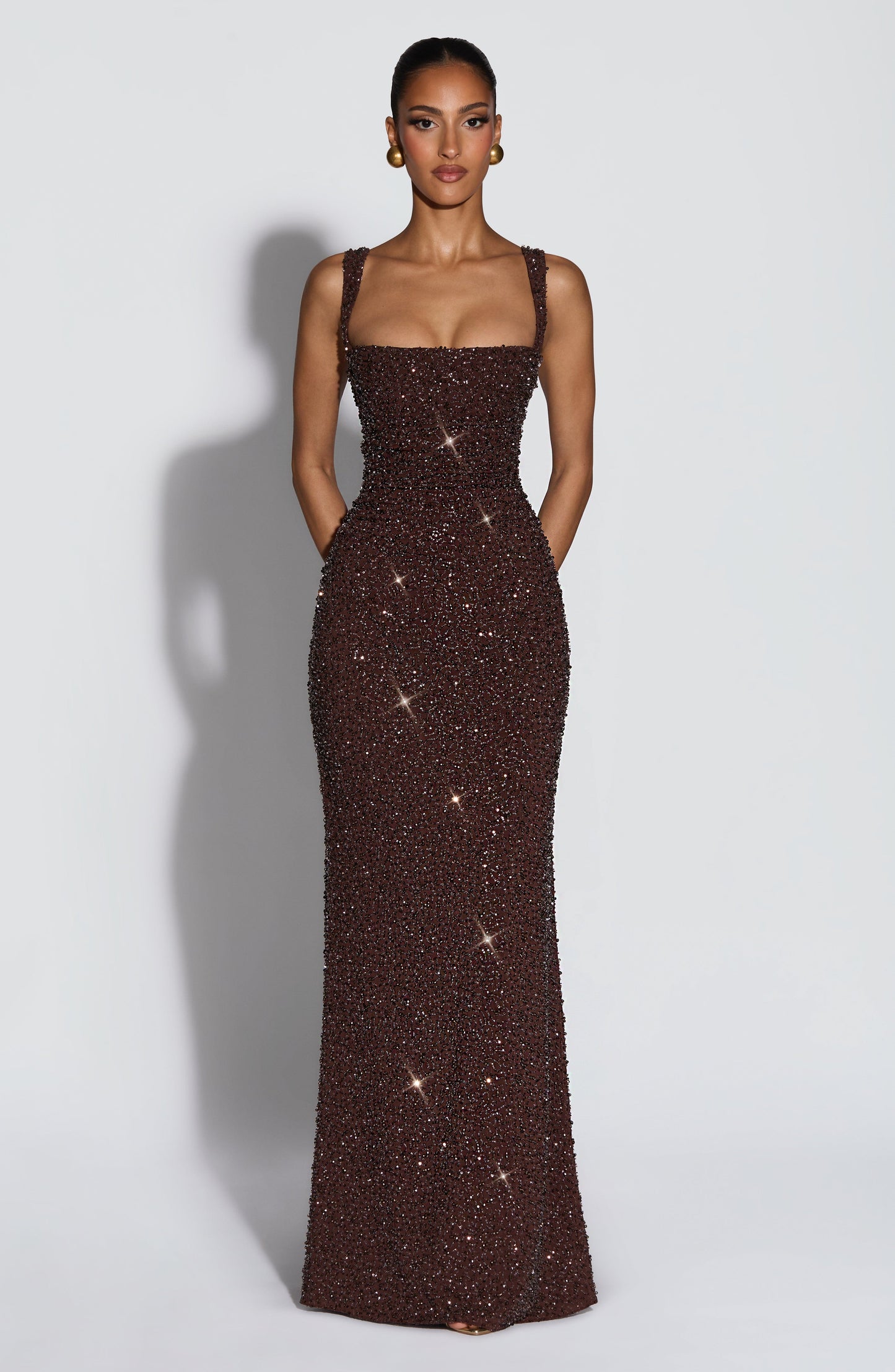 Calanthe Maxi Dress Plum Brown Sparkle