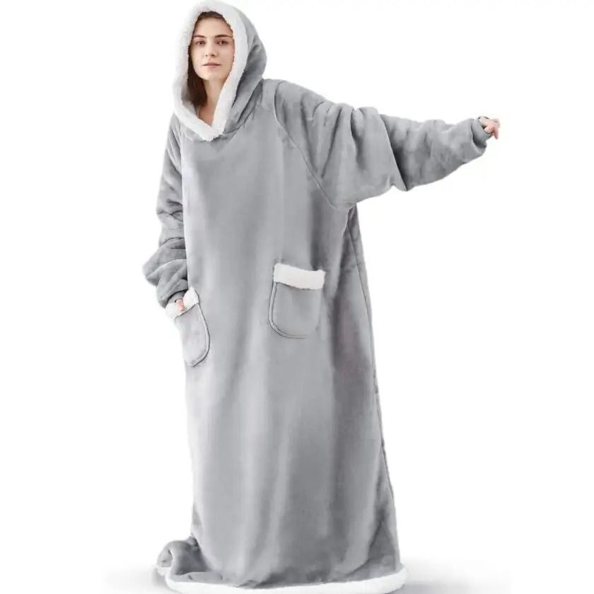 Oversized Flannel Blanket Hoodie With Sleeves For Men And Women 8