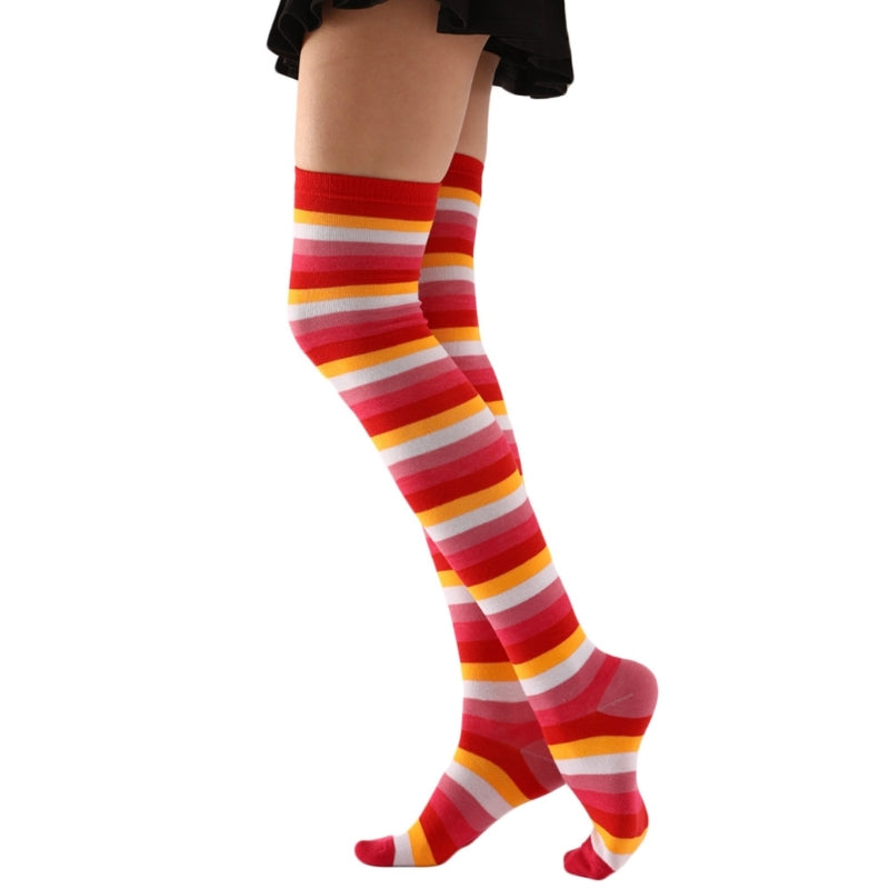 Fashion Colorful Striped Stockings Women Over Knee High Socks For Cosplay Boots NonSlip Comfortable 9