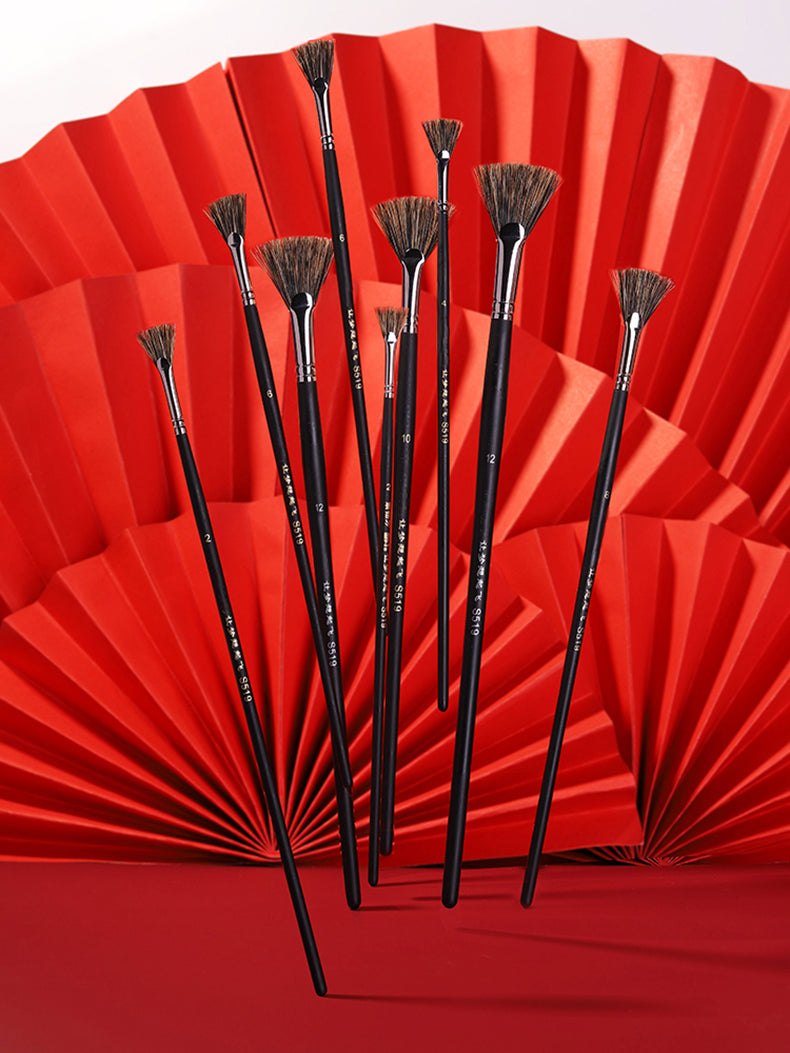 6pcs/Set Wild Boar Bristle Brush Pen Set, Fan Shape Oil Paint Brushes for Artists, Student Stationery Art Supplies