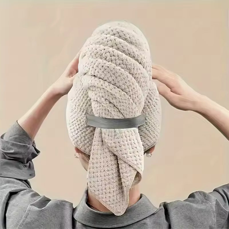 Large Hair Drying Towel Solid Color Water Absorbent Microfiber Wrap With Elastic Strap Soft Quick D 8