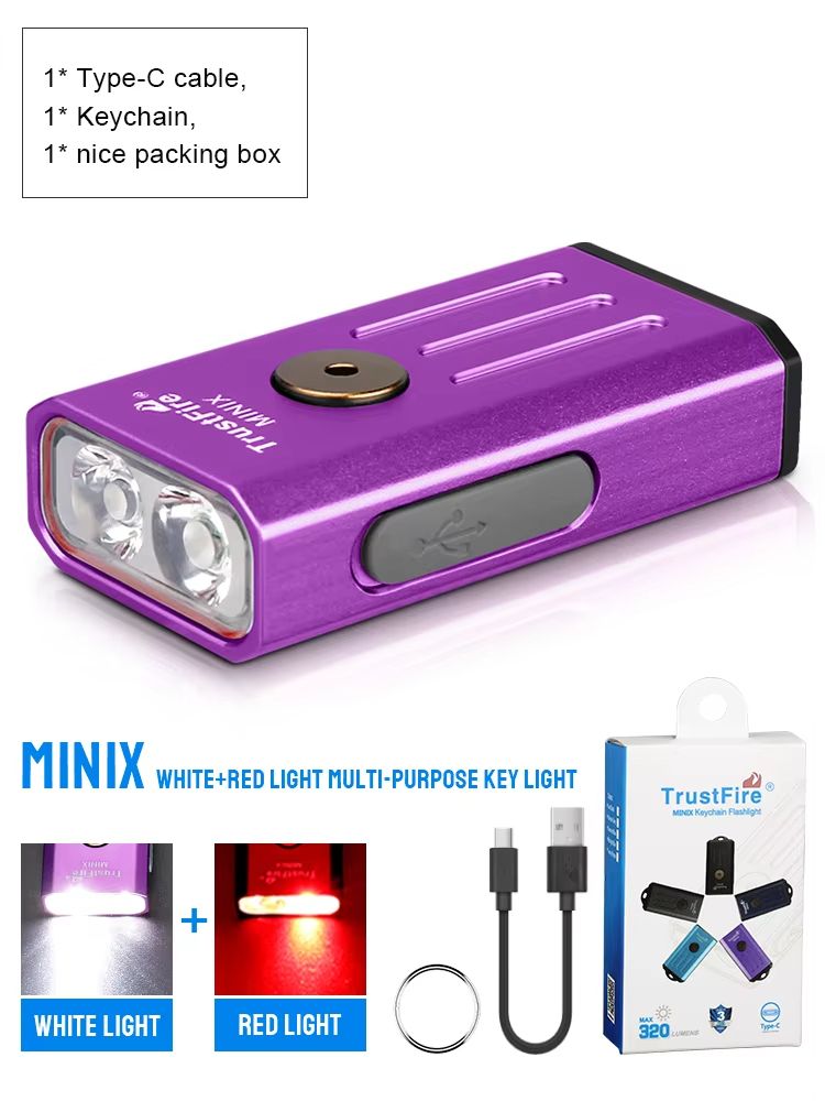 TrustFire MiniX Rechargeable Keychain Flashlight 320LM EDC Torch With UV Red Light 14