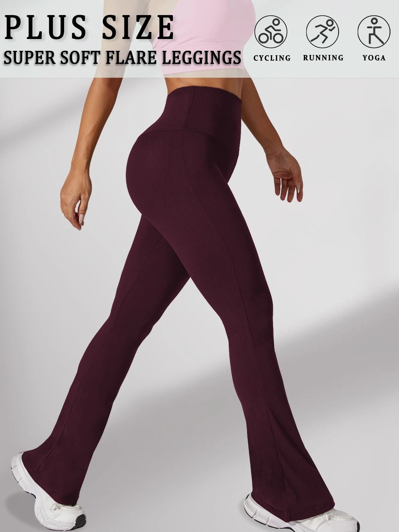 Plus Size Super Soft High Waisted Flare Leggings Tummy Control Bell Bottoms 9