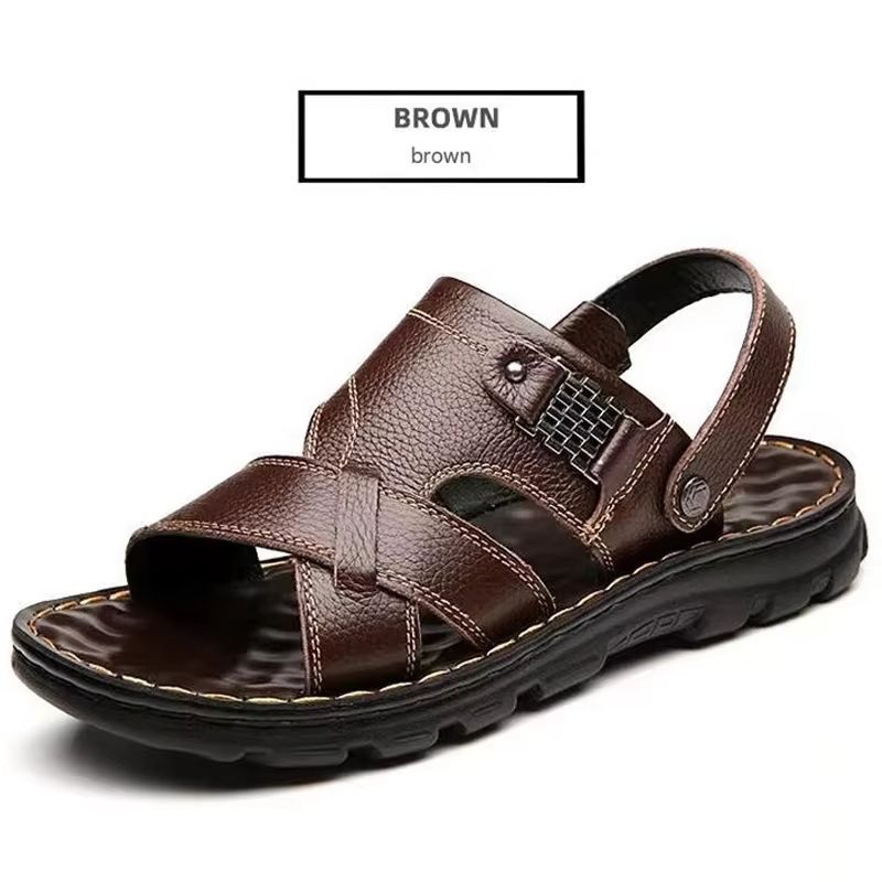 Loveontop Mens Leather Sandals Comfortable Cowhide Beach Shoes With NonSlip Thick Sole 9