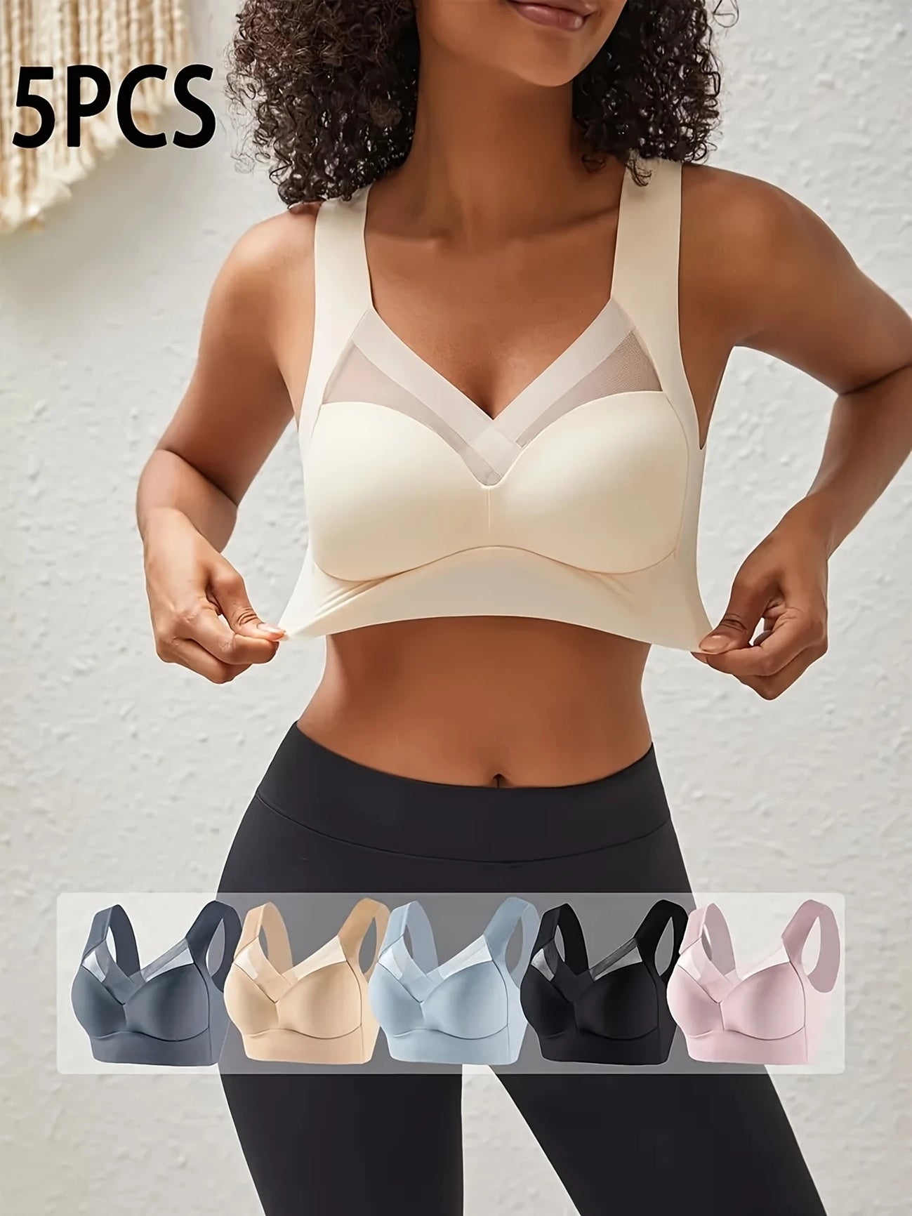 5-Pack Womens Sexy Lace Halter Bras, Full Coverage Anti-Sag Support Tops with Belly-Baring Design, High Elasticity