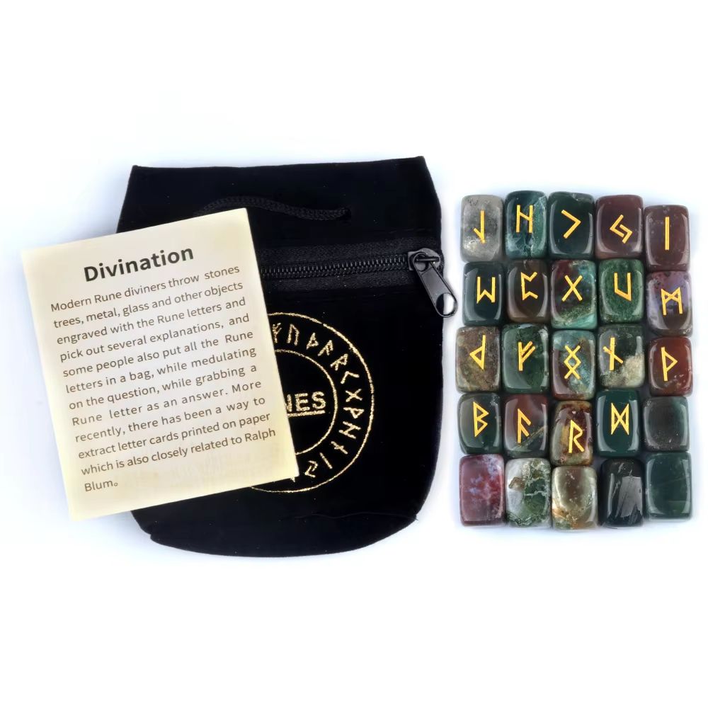 25Piece Natural Rune Stones Set Engraved Healing Crystals For Divination FortuneTelling Spiritual 19