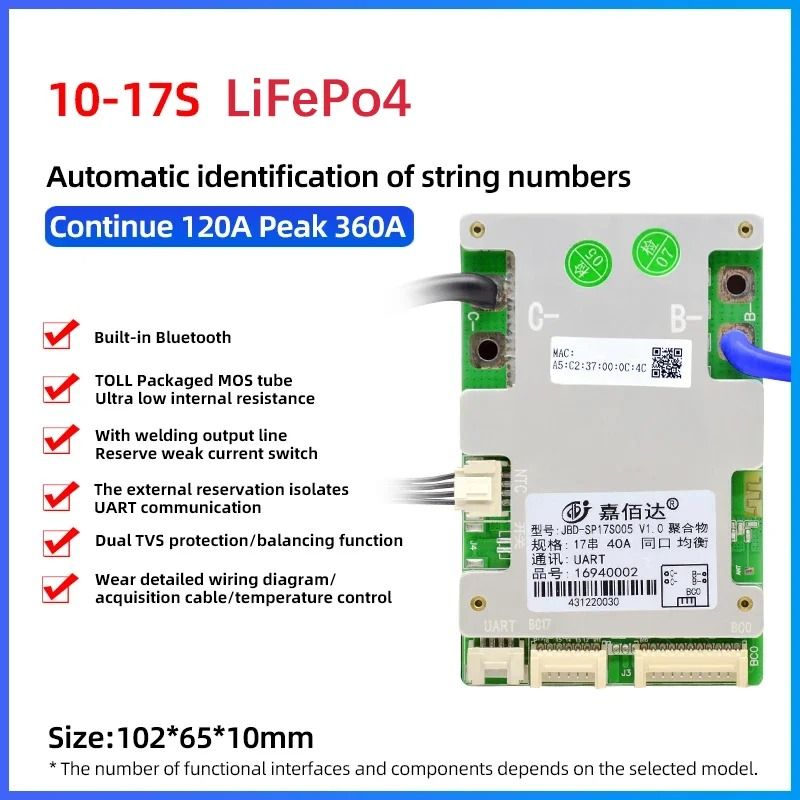 JBD Smart BMS With BuiltIn Bluetooth Lithium Battery Protection Board 10S17S 24V60V 22