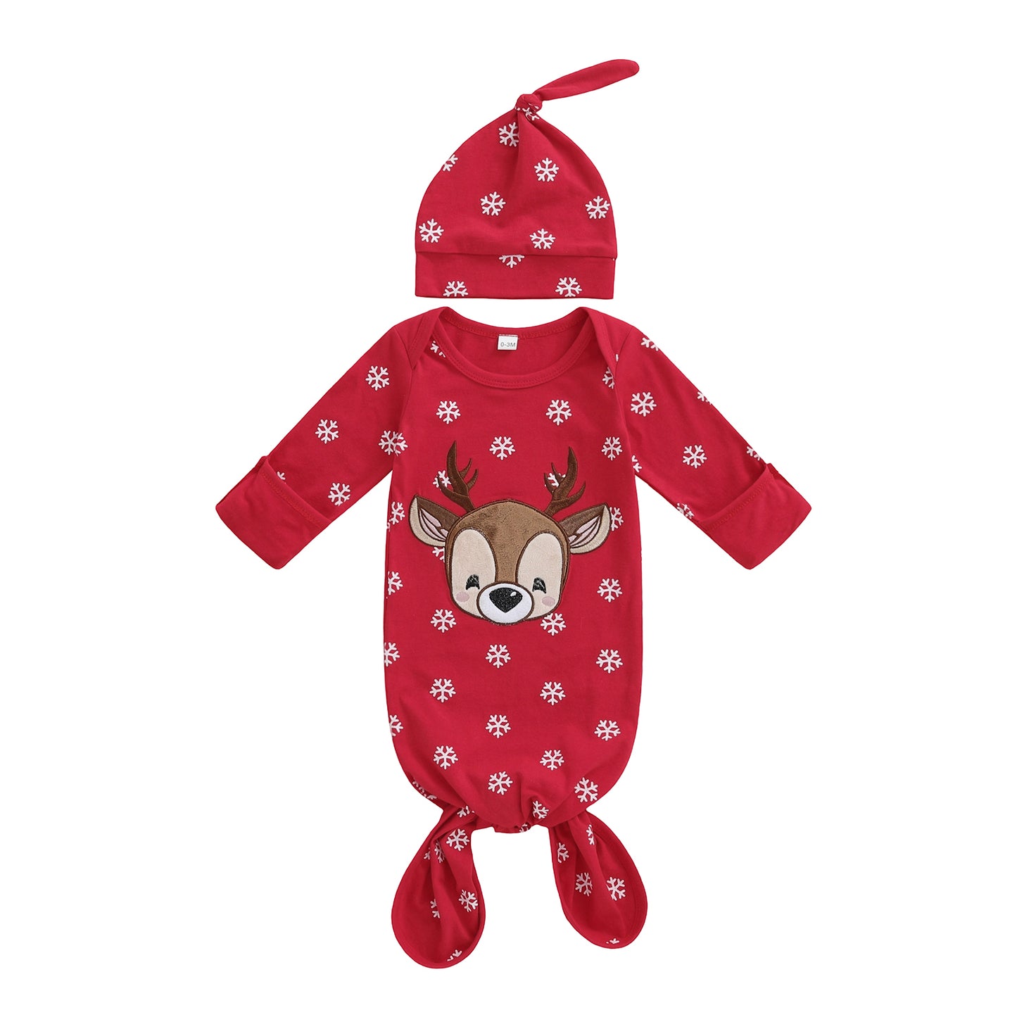 Infant Winter Pajama Set, Reindeer, Snowflake Print Sleepwear with Matching Christmas Hat