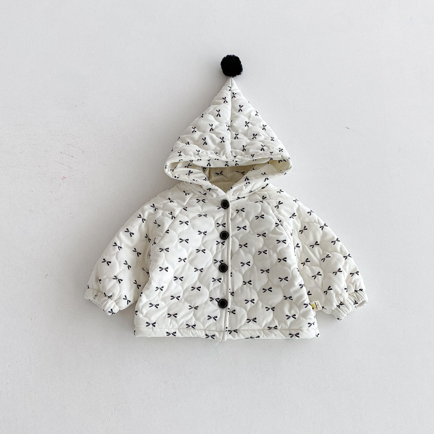 Autumn Winter New Korean Baby Bow Cotton Jacket, Baby Girl Hooded Coat, Western Cotton Coat for Kids