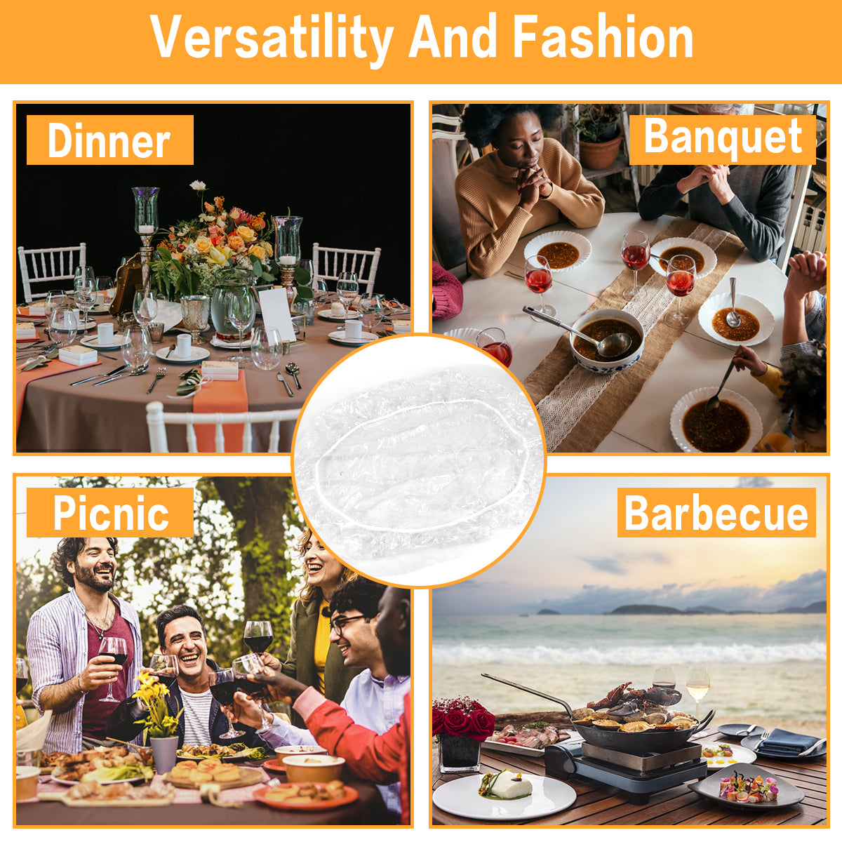 Elastic Round Tablecloth Transparent PVC Waterproof & Oil Proof Table Protector Cover Fitted Design for Dining Table
