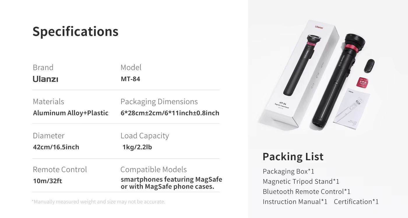 Ulanzi MT84 MagSafe Selfie Stick Tripod 153M Phone Tripod With Bluetooth Remote For IPhone Vloggin 6