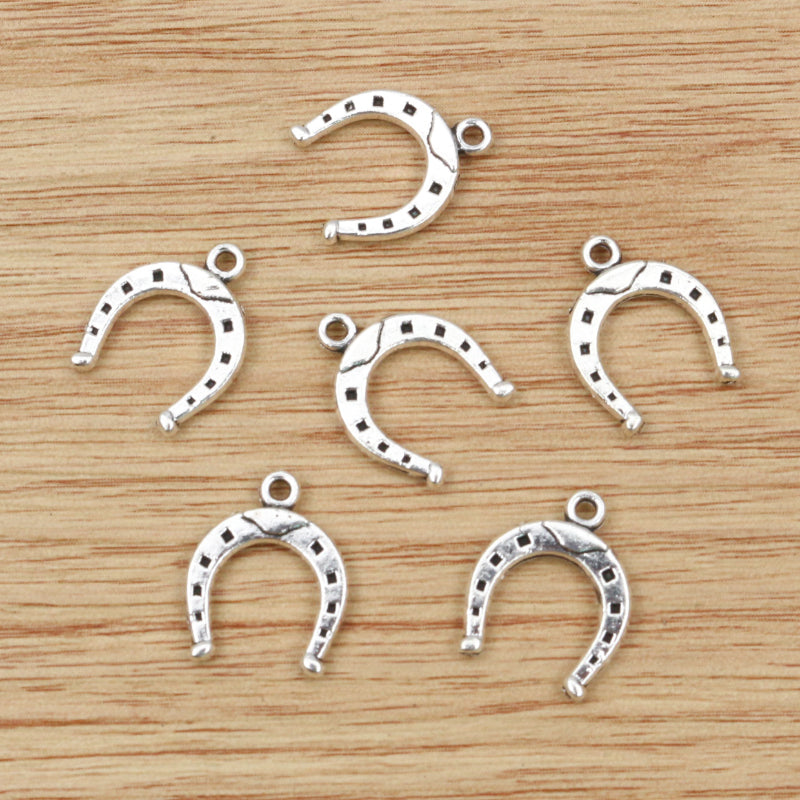Lucky Horseshoe Horse Charms Antique Bronze Silver Color Plated Pendants for Handmade Jewelry, Craft, and DIY Projects