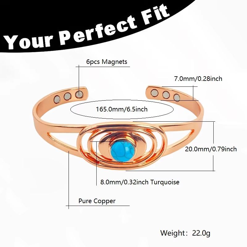 Turquoise Inlay Magnetic Bracelet For Women Pure Copper Adjustable Healing Jewelry Ideal Mothers D 5