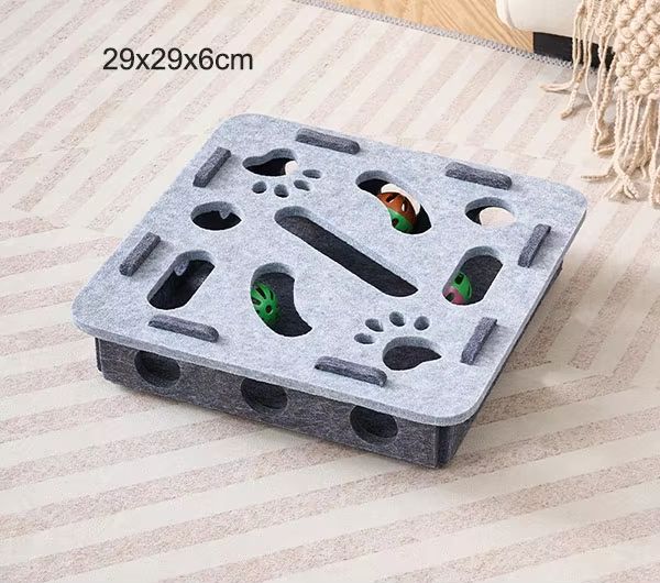 Pet Cat Puzzle Maze Holes Toys Felt Box With Bell Ball Interactive Funny Combination Set For Kitten 6