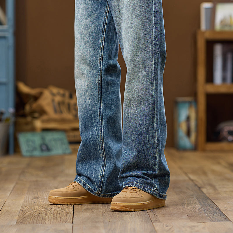Streetwear Blue Flared Jeans Men Bootcut Denim Pants Full Length Bell-bottom Trousers American Style Male Fashion Fit