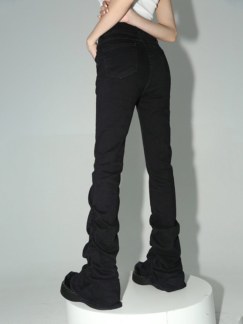 Stacked Flare Jeans Women Black Trousers With Solid Stretch High Rise Boot Cut Pants In Goth Retro 4