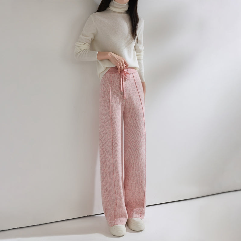 Autumn Winter Women Pants Basic Soft Casual Sashes Trousers Merino Wool Knitwear Stylish Korean Popular Pants