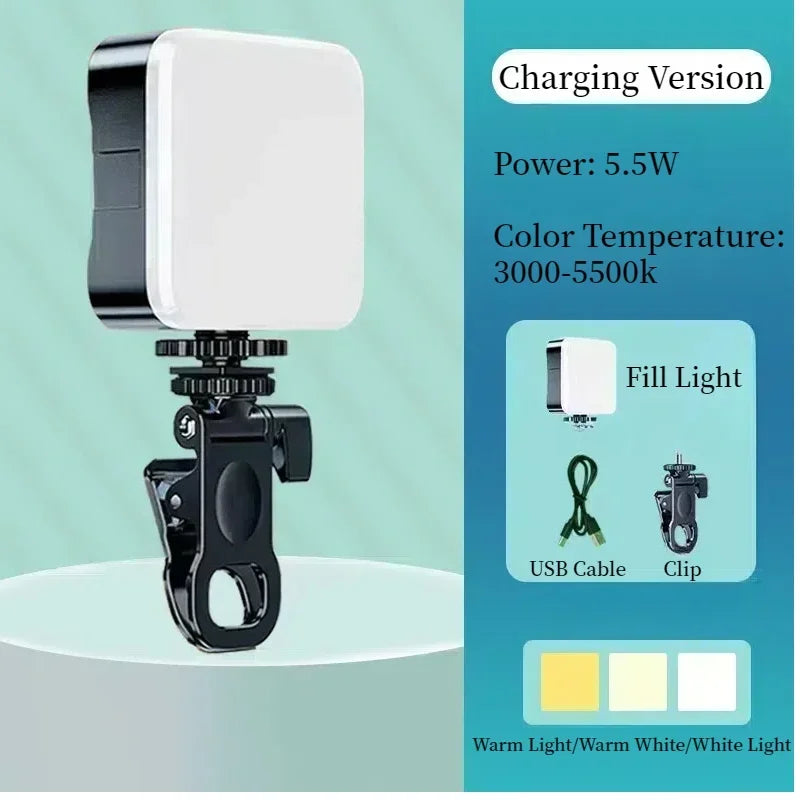 Portable Mini Clipon Fill Light For Mobile Video Light Photography Camera Multipurpose USB Charging