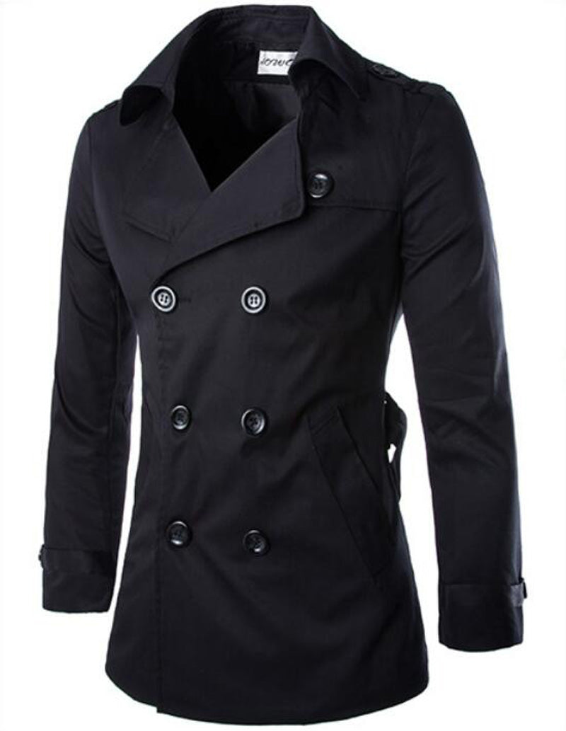 Cotton Men Trench Coats with Belt, Mens Spring Autumn Windbreak Overcoat, Male Double Breasted Peacoat
