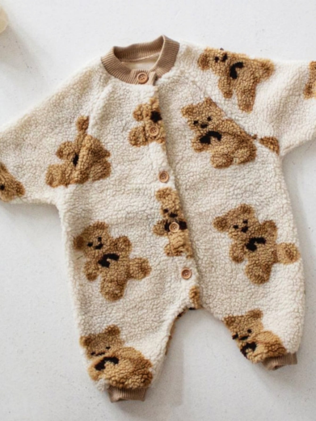 Korean Style Fleece Lined Baby Romper Warm Outfit Cute Bear Lamb Fur Overalls Coat Infant Winter Clothes