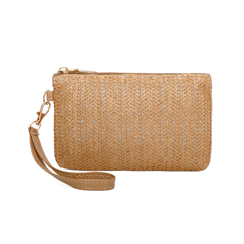 Women's Woven Bag Wristlet Clutch, Medium Long Day Wallet with Mobile Phone Slot, Fashion Card Holder, Coin Pouch