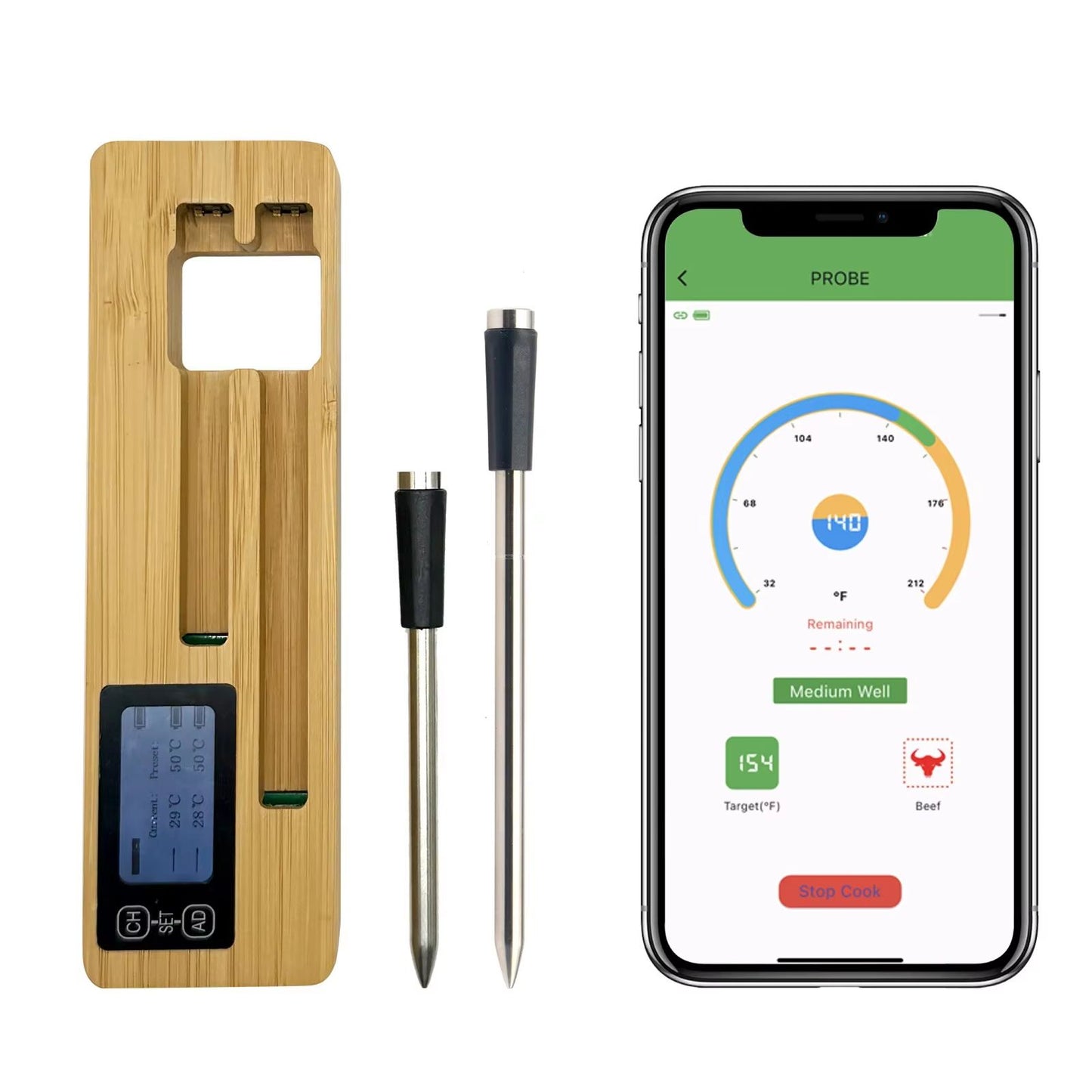 Wireless Meat Thermometer With Dual Probes Long Range Bluetooth BBQ Thermometer For Grill Oven Sm 7