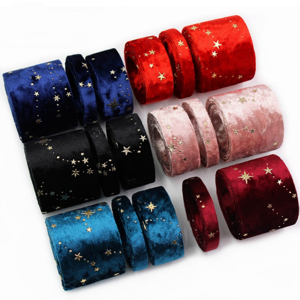 Velvet Ribbons Double Sided Hot Stamping Stars DIY Gift Wrapping Wedding Bouquet Christmas Party De 9