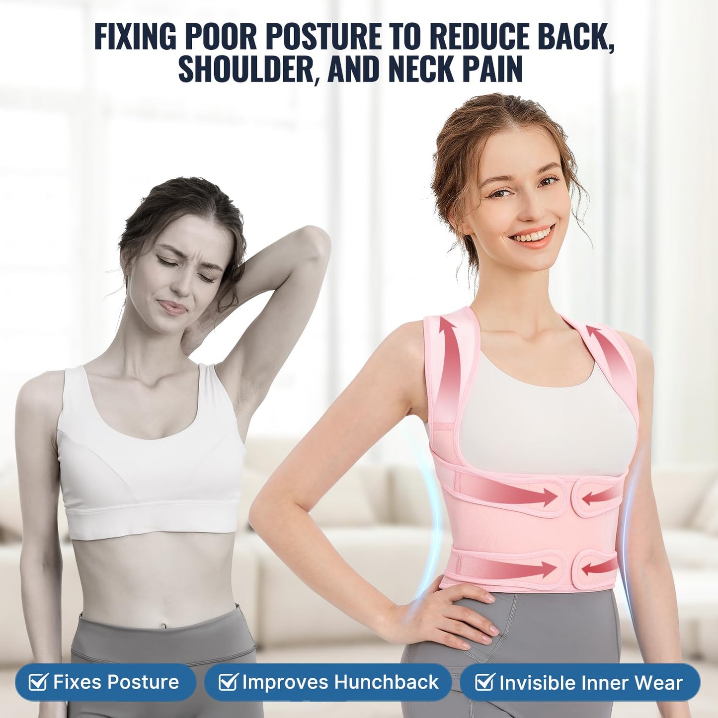 Adjustable Shoulder Straightener, Back Brace Posture Corrector for Women, Support for Upper and Lower Back Pain Relief