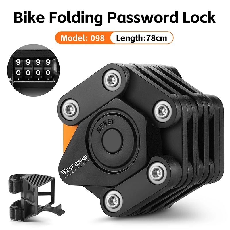 WEST BIKING Bicycle Folding Lock 4 Digit Combo Anti Theft Lock For E Bike Scooter 6