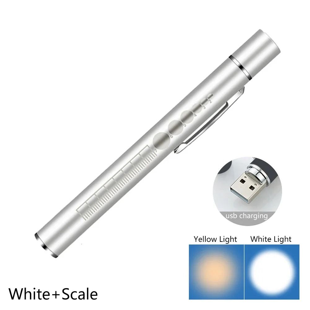 USB Rechargeable Medical Pen Light With Stainless Steel Clip Nursing Flashlight 9