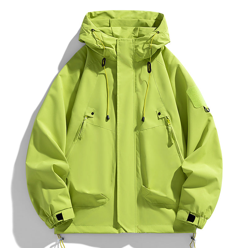 Windbreakers Men Hooded Jacket, Zipper Coat Cargo, Waterproof Black Bomber, Camping Loose Thin Softshell Hiking Jacket