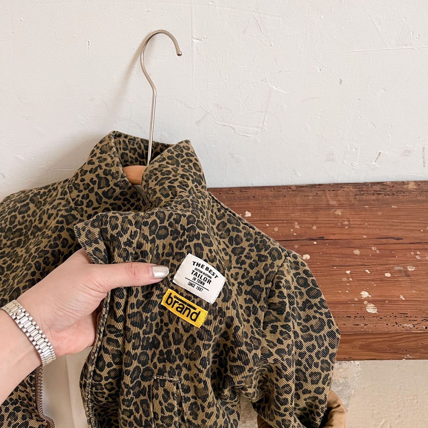 Kids Spring Autumn Casual Jacket, Boys Long-sleeved Korean Leopard Print Outerwear, Girls Short Denim Coat