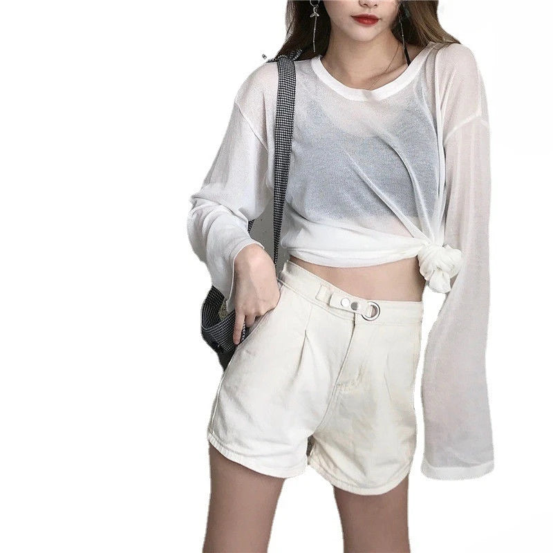 Womens Sheer Tshirt Korean Loose Fit Long Sleeve Top Sun Proof Breathable Shirt For Summer Ulzzang 3