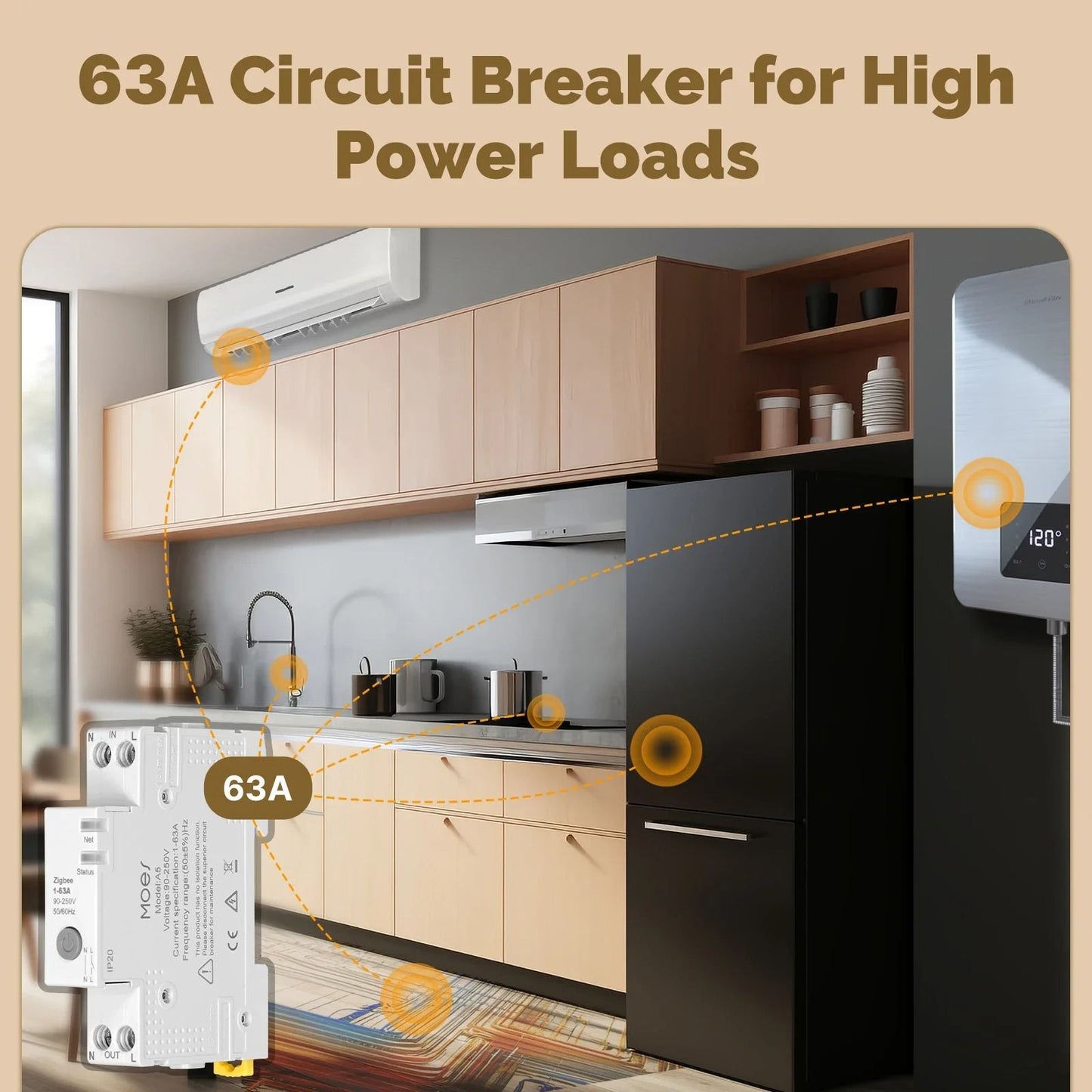 Moes Tuya Zigbee Smart Circuit Breaker 63A Fireproof Electricity Monitor 5