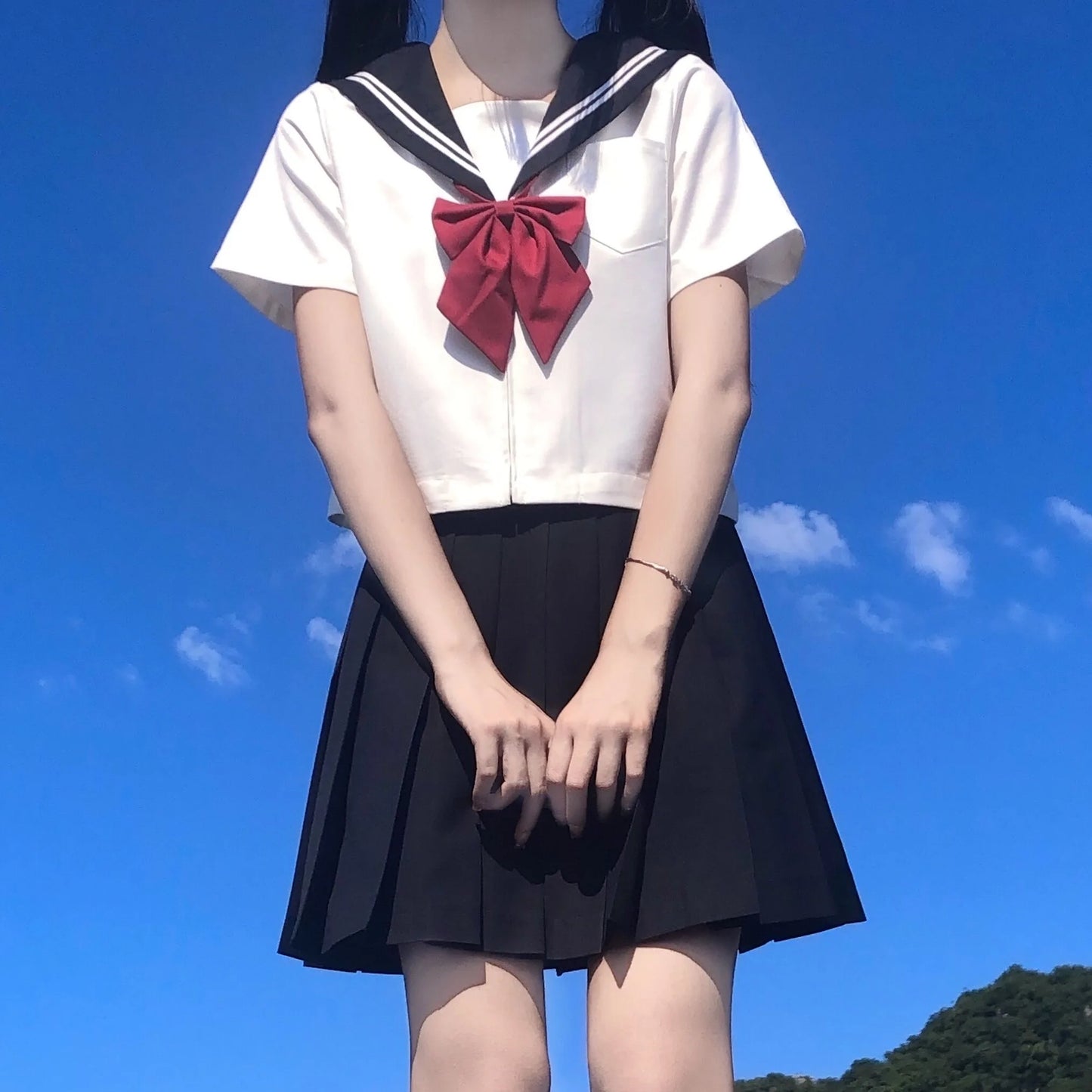 Japanese School Uniform For Women JK Sailor Suit Costume Long Sleeve White Shirt Black Skirt Set 9