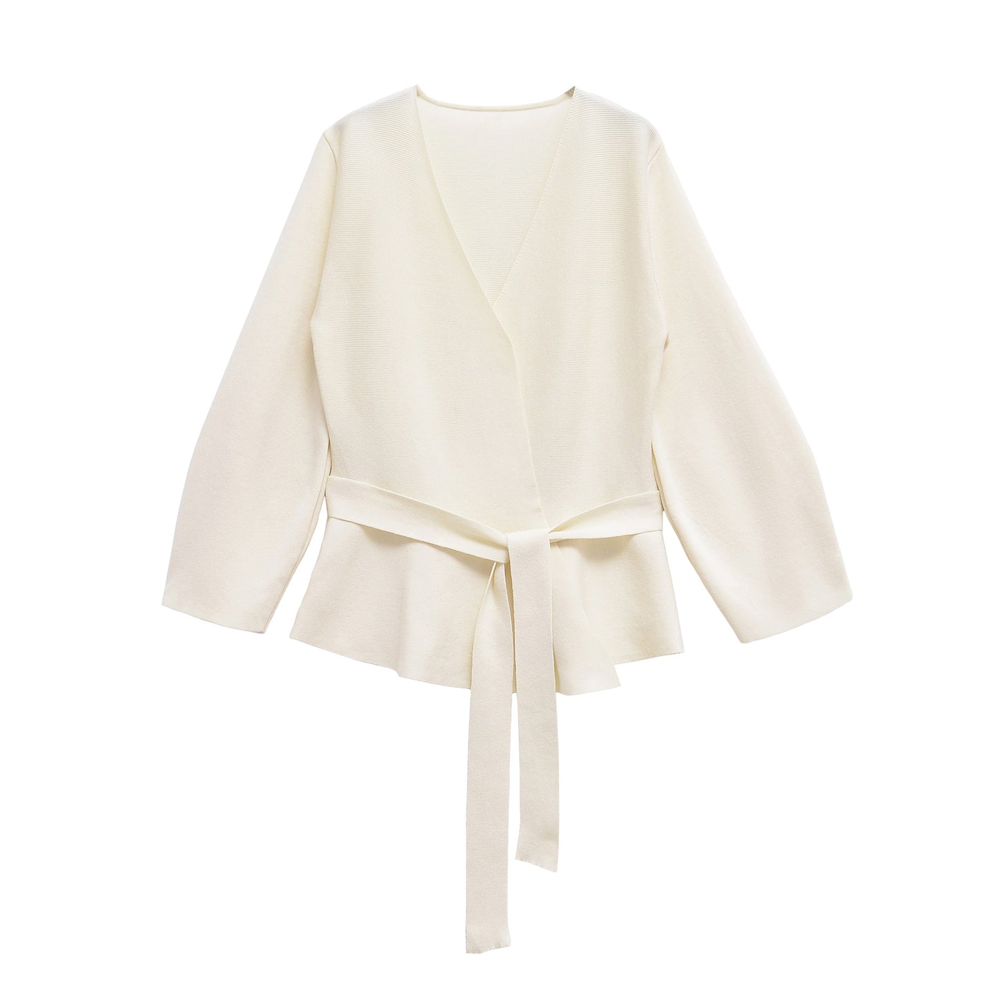 TRAFSHE Women's Knit Blazer with Belt, Retro V-Neck Long Sleeve Coat with Shoulder Pads, Versatile Spring and Fall Jacke