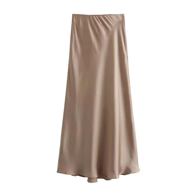 Elegant Satin Skirt for Women, High Waist Long Midi Skirt, Office Black Skirt, Summer 2025 Fashion