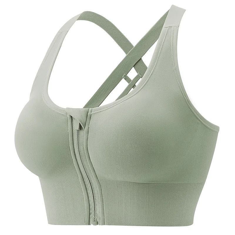Solid Color Yoga Tight Sports Bra Women Fitness Zipper Crop Top 7