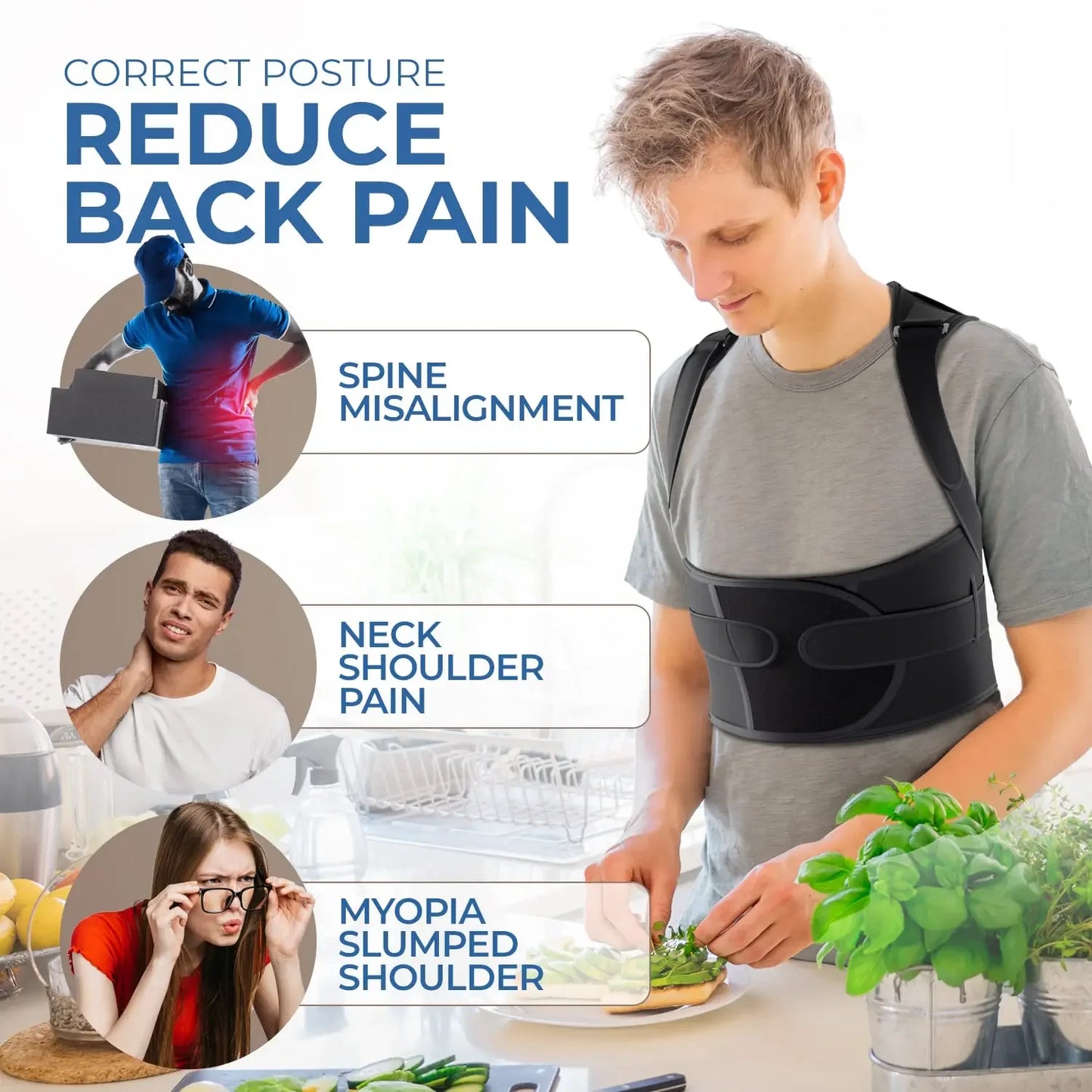 Back Lumbar Shoulder Posture Support, Back Brace Posture Corrector for Men Women, Pain Relief Muscle Memory Support