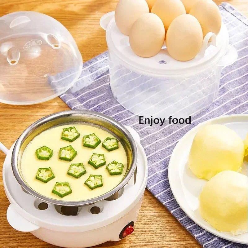 Double Layer Multifunctional Electric Egg Cooker Steamer for Boil Poach Steam Eggs Vegetables Compact Kitchen Breakfast