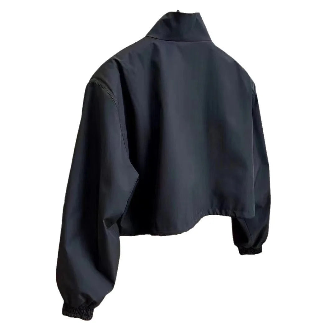 Elegant Casual Chic Jacket, Korean Style High End Feel, Stand Collar Cropped Design for Women, Petite Workwear, Autumn