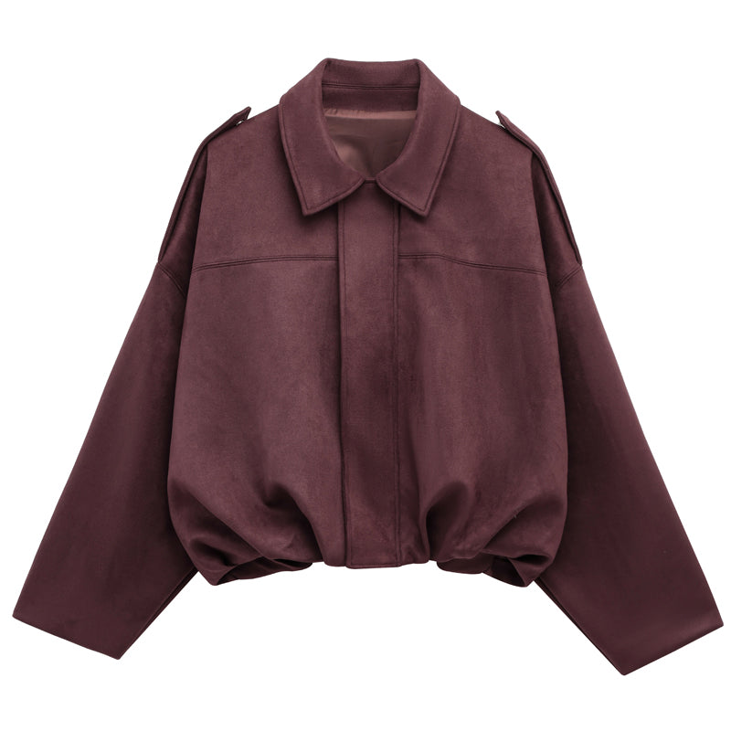 Lapel Suede Bomber Jacket Women, High Street Cropped Racing Coat, Long Sleeve Zipper Outerwear 2025