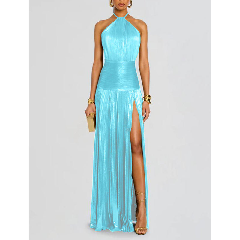 Luxurious Women Corset Party Dress, Sexy Off Shoulder Halter Cocktail Gown, Celebrity Long Prom Guest Dress with Slit