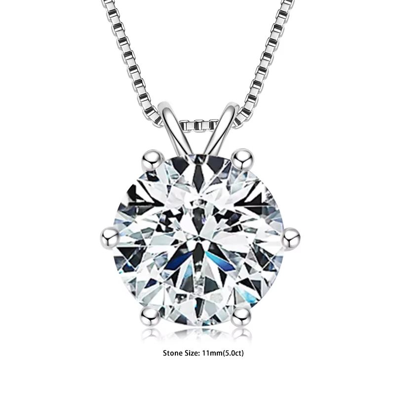 RAPRGOLD Moissanite Solitaire Pendant Necklace S925 Sterling Silver Jewelry For Women 17