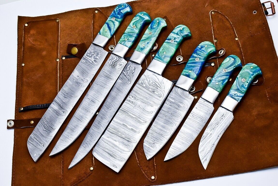 Handmade Damascus Steel Chef Knife Set 5 Pcs Outdoor Kitchen Cooking Knives With Corian Handle Br 2