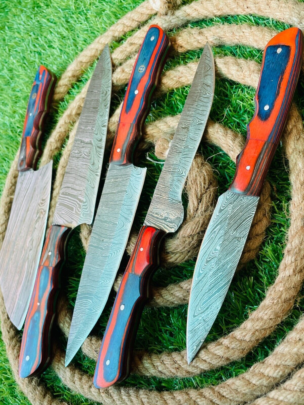 5Piece Handmade Damascus Steel Chef Knife Set Wooden Handles 1