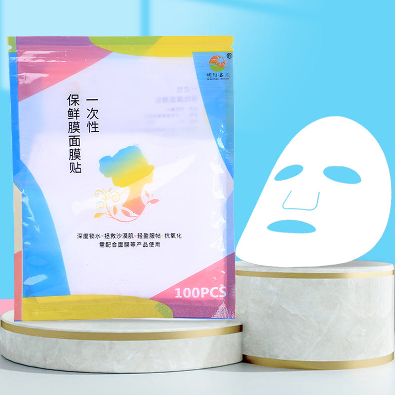 Disposable Face Plastic Film Mask,100pcs Full Face & Neck Transparent PE Wrap for Enhanced Skincare Absorption,Beauty